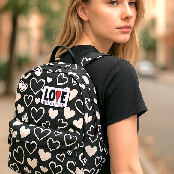 Brighton Handbags - NEW BRIGHTON Endless Love Black white Hearts Women’s Backpack